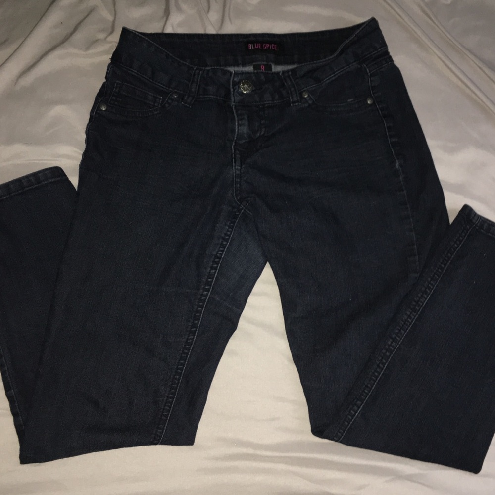 dark wash low-rise jeans